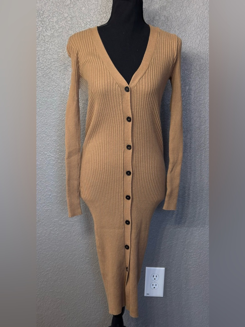 Forever 21 Women’s Sz S Brown Ribbed Super Stretchy Button Up Maxi Dress - Picture 7 of 7
